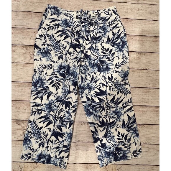 PER SE Womens Pull On Drawstring Linen Blend Crop PANTS Small - Picture 2 of 8